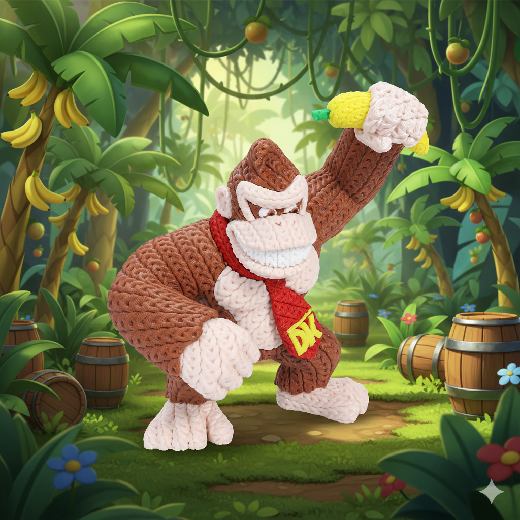 Knitted Jungle Power Ape – Kraftvoller Game-Charakter im cozy Stricklook Whale 3D Studio
