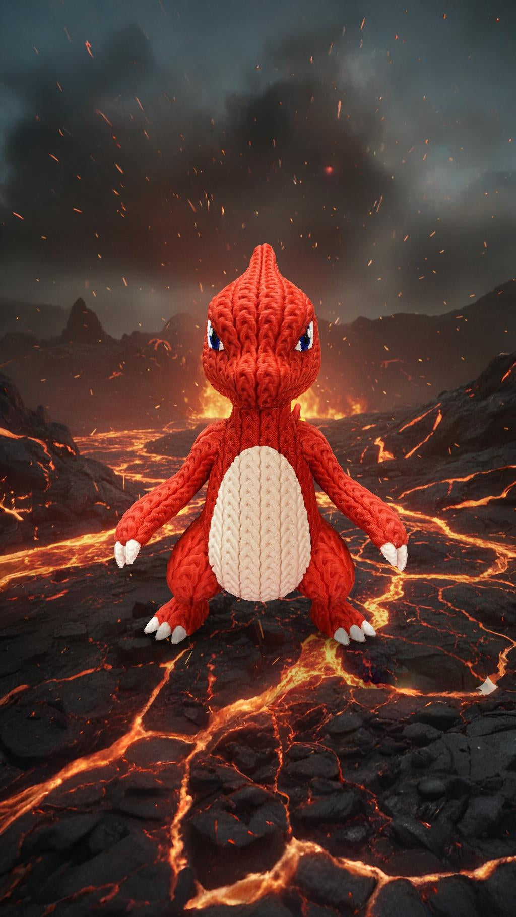Knitted Fire Lizard Warrior – Cozy Monster Fanart Figur Whale 3D Studio