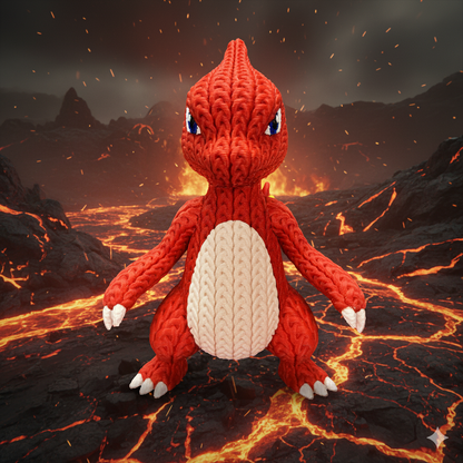 Knitted Fire Lizard Warrior – Cozy Monster Fanart Figur Whale 3D Studio