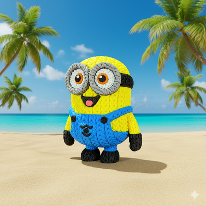 Knitted Yellow Mischief Buddy – Frecher Filmheld im cozy Stricklook Whale 3D Studio Whale 3D Studio