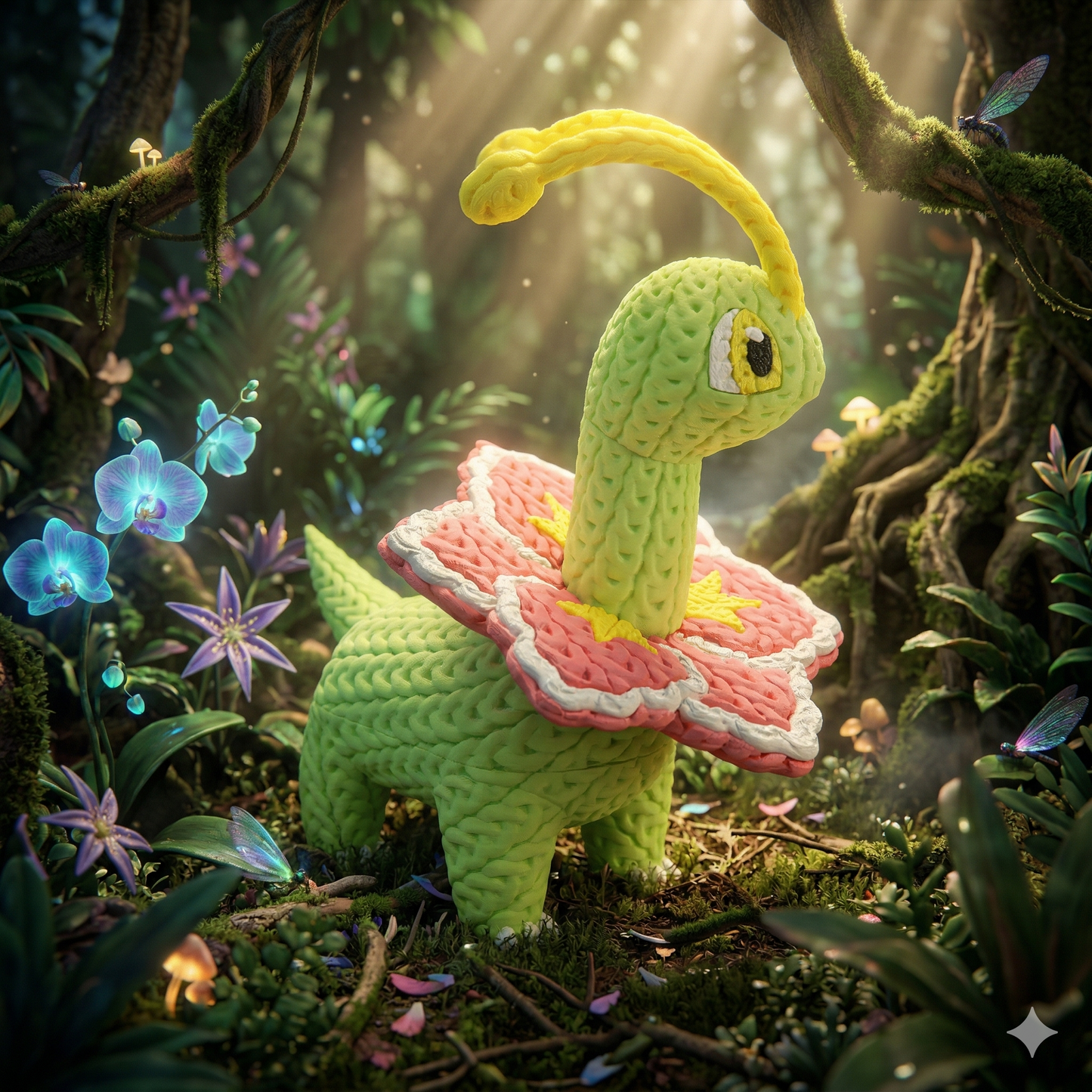 Knitted Monster – Pflanzlicher Dino inspiriert von Meganium Whale 3D Studio