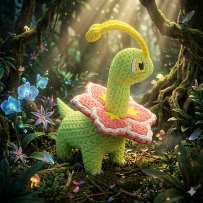 Knitted Monster – Pflanzlicher Dino inspiriert von Meganium Whale 3D Studio