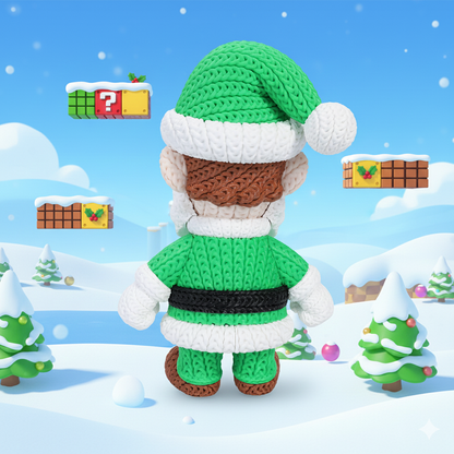 Knitted Green Hero Set – Cozy Game Fanart Figur & Santa Edition Whale 3D Studio