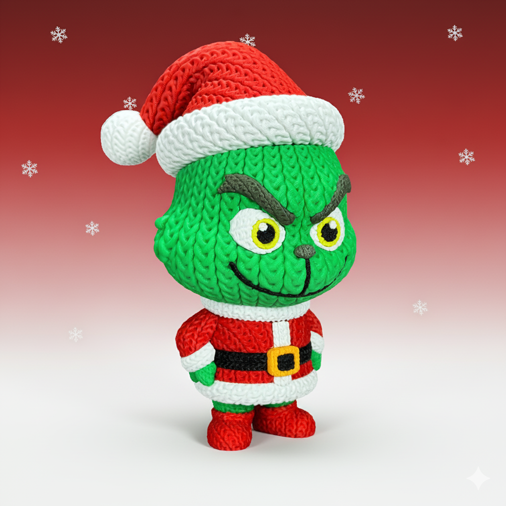 Knitted Green Holiday Trickster & Dog – Cozy Winter Fanart Figur Whale 3D Studio