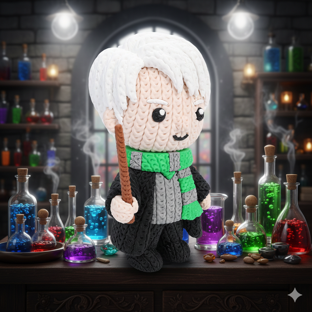Knitted Wizard Student – Cozy Sammlerfigur im Stricklook Whale 3D Studio