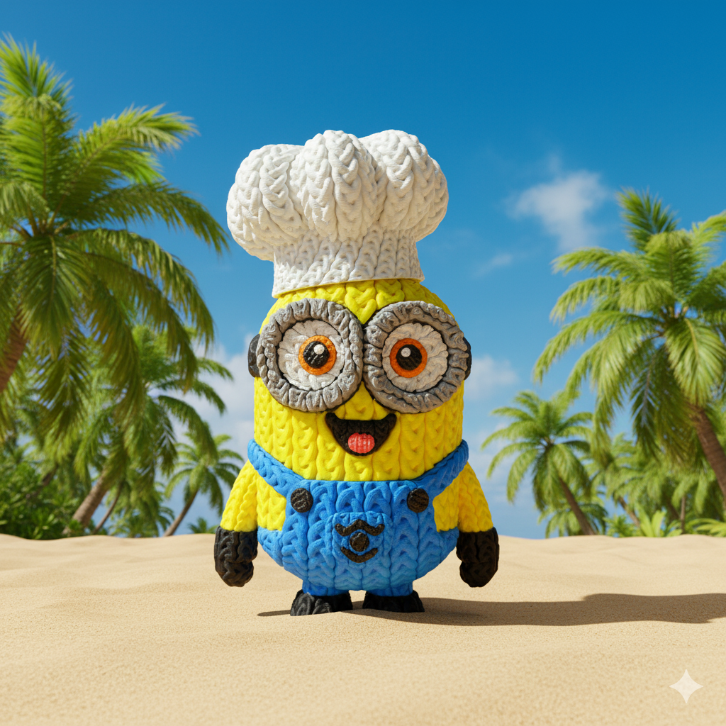 Knitted Yellow Mischief Buddy – Frecher Filmheld im cozy Stricklook Whale 3D Studio Whale 3D Studio