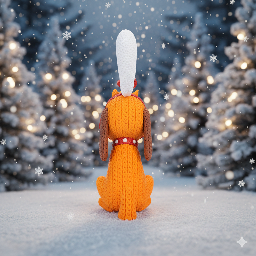 Knitted Green Holiday Trickster & Dog – Cozy Winter Fanart Figur Whale 3D Studio