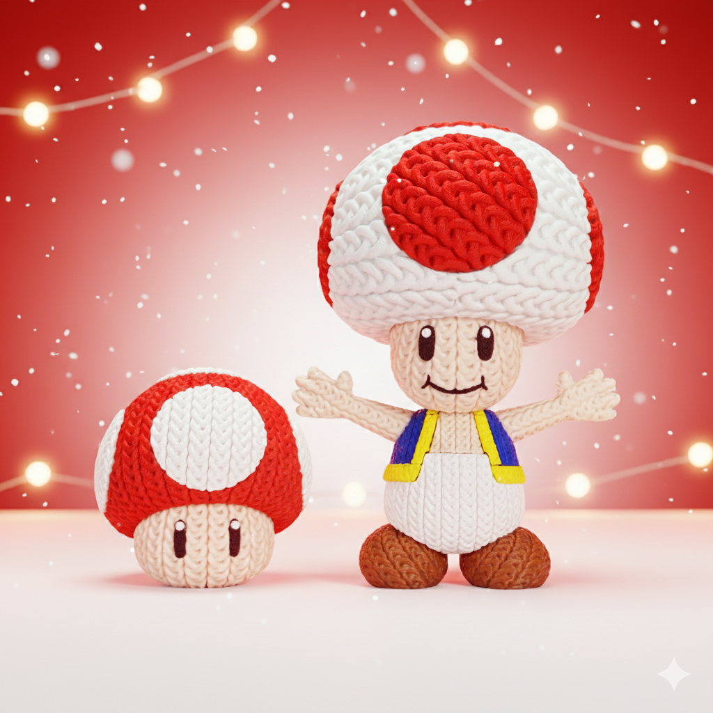 Knitted Mushroom Guide – Cozy Game Fanart Figur Whale 3D Studio