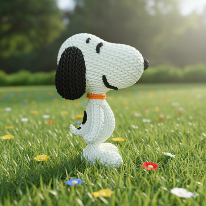 Knitted Comic Dog – Cozy Cartoon Fanart Figur Whale 3D Studio