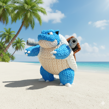 Knitted Water Turtle Commander – Cozy Monster Fanart Figur Whale 3D Studio
