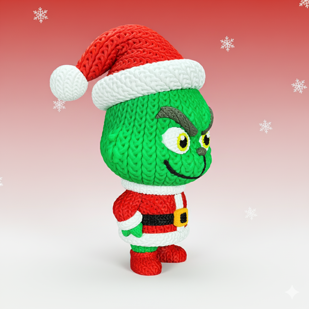 Knitted Green Holiday Trickster & Dog – Cozy Winter Fanart Figur Whale 3D Studio