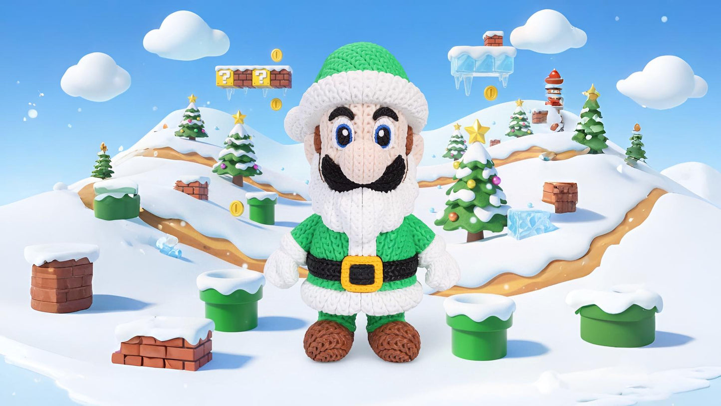 Knitted Green Hero Set – Cozy Game Fanart Figur & Santa Edition Whale 3D Studio