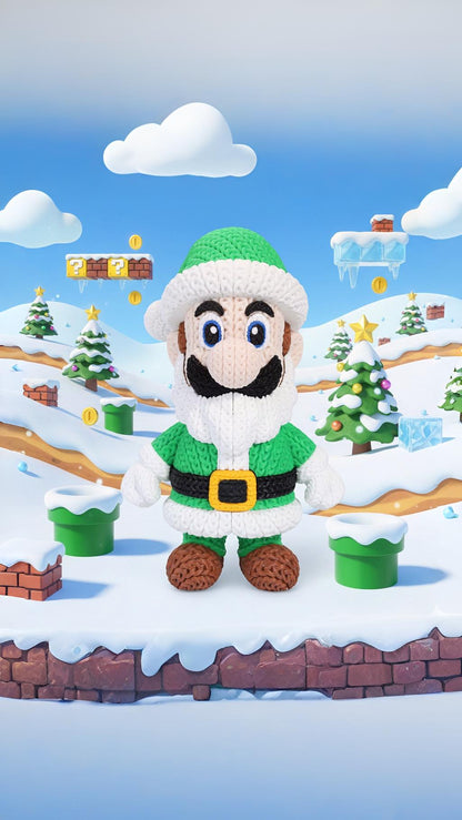 Knitted Green Hero Set – Cozy Game Fanart Figur & Santa Edition Whale 3D Studio