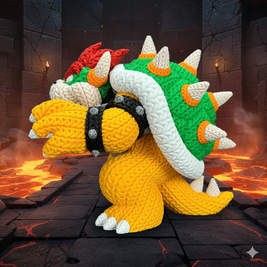 Knitted Fire King – Cozy Game Fanart Figur Whale 3D Studio