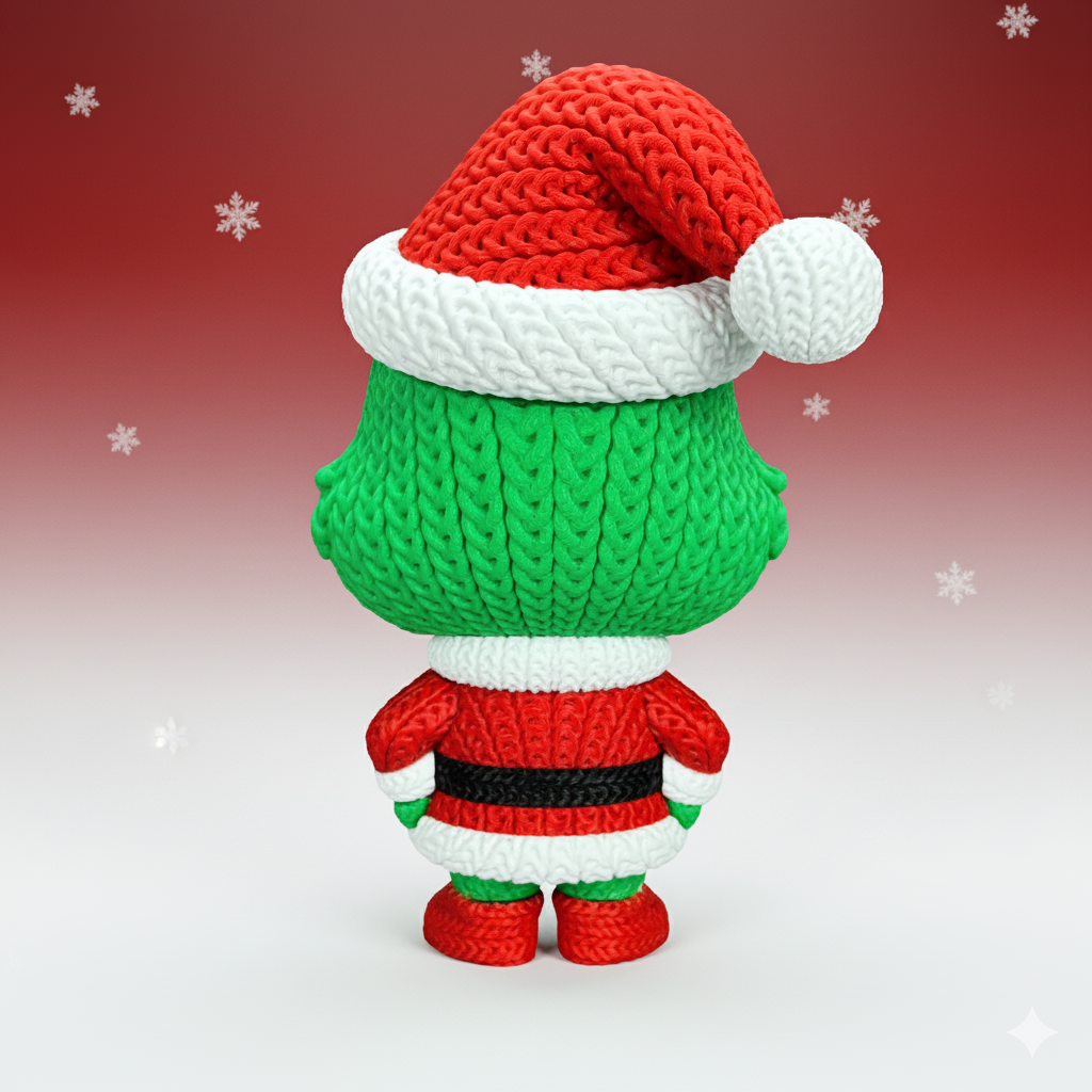 Knitted Green Holiday Trickster & Dog – Cozy Winter Fanart Figur Whale 3D Studio