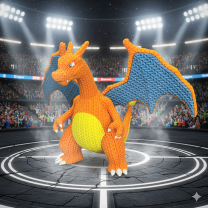 Knitted Fire Dragon King – Cozy Monster Fanart Figur Whale 3D Studio