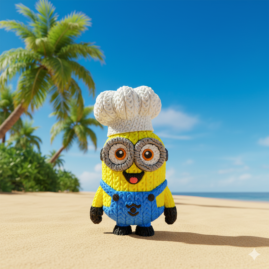 Knitted Yellow Mischief Buddy – Frecher Filmheld im cozy Stricklook Whale 3D Studio Whale 3D Studio