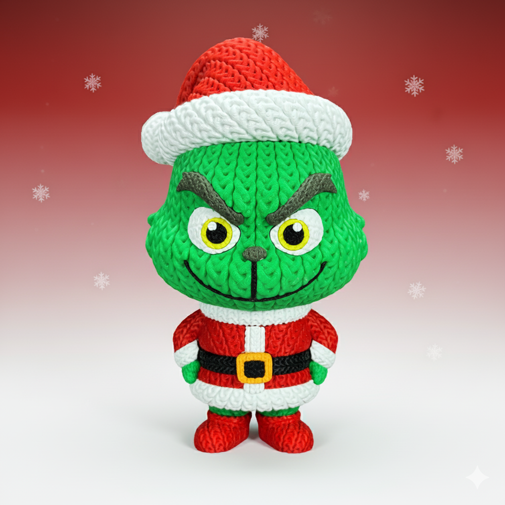 Knitted Green Holiday Trickster & Dog – Cozy Winter Fanart Figur Whale 3D Studio