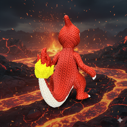 Knitted Fire Lizard Warrior – Cozy Monster Fanart Figur Whale 3D Studio