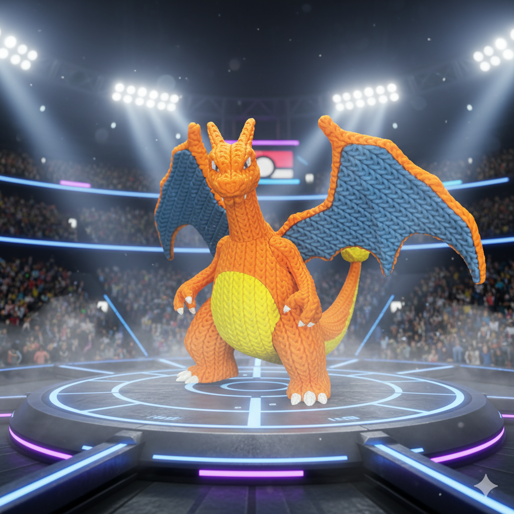 Knitted Fire Dragon King – Cozy Monster Fanart Figur Whale 3D Studio