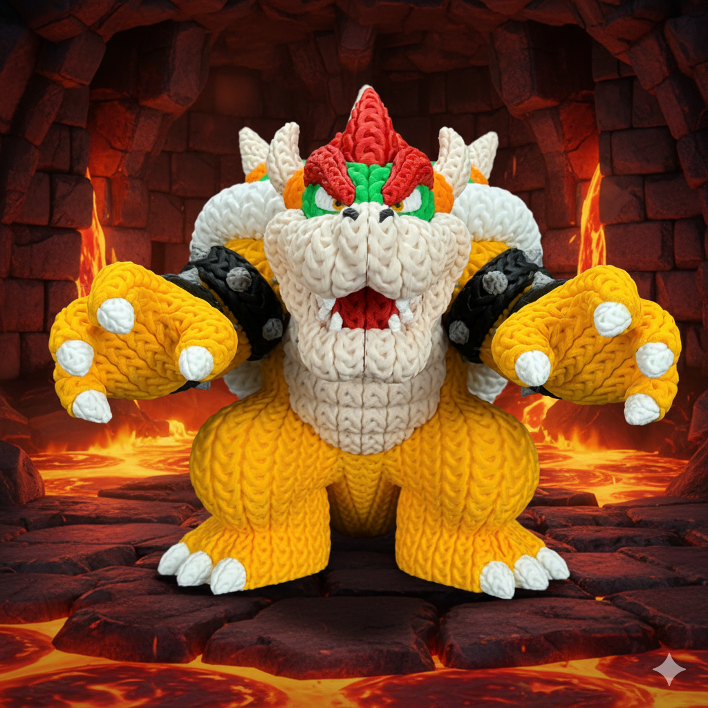 Knitted Fire King – Cozy Game Fanart Figur Whale 3D Studio