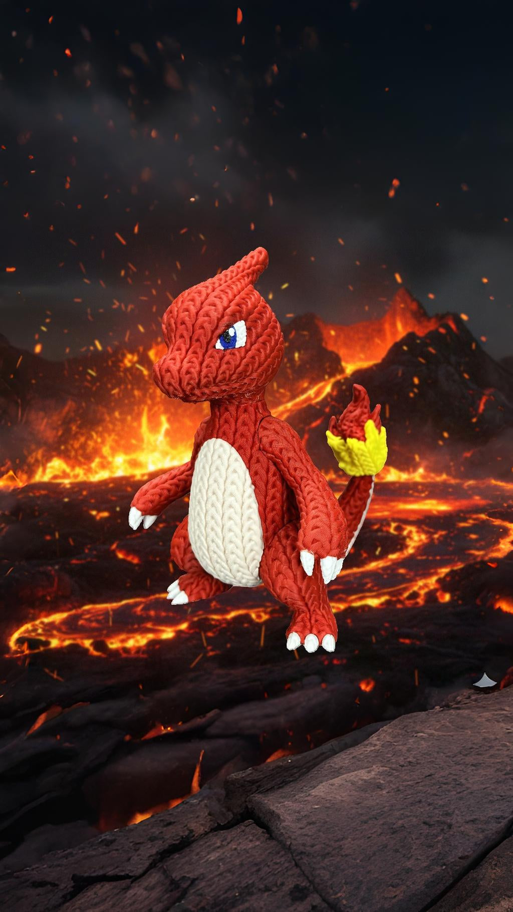 Knitted Fire Lizard Warrior – Cozy Monster Fanart Figur Whale 3D Studio