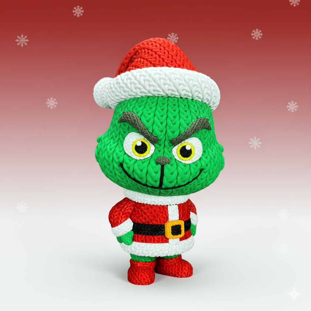 Knitted Green Holiday Trickster & Dog – Cozy Winter Fanart Figur Whale 3D Studio