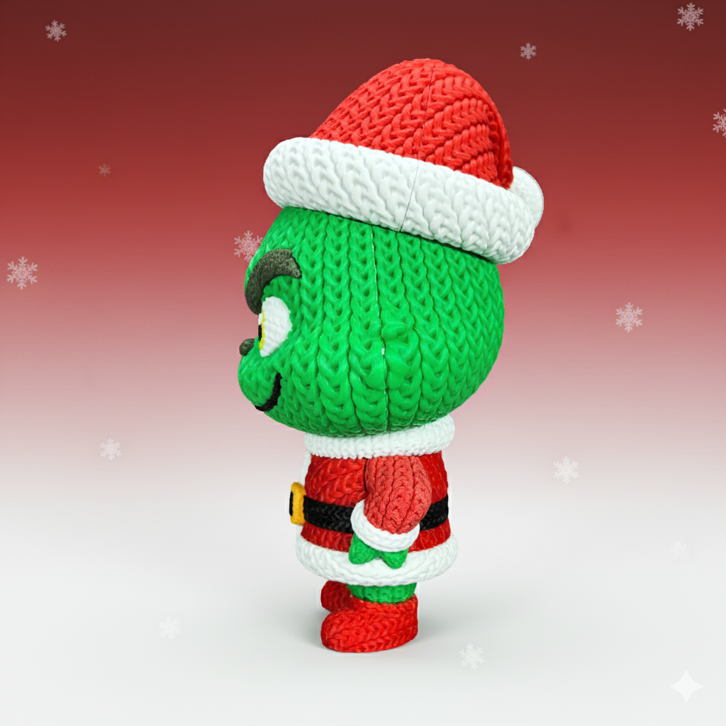 Knitted Green Holiday Trickster & Dog – Cozy Winter Fanart Figur Whale 3D Studio