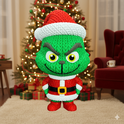 Knitted Green Holiday Trickster & Dog – Cozy Winter Fanart Figur Whale 3D Studio