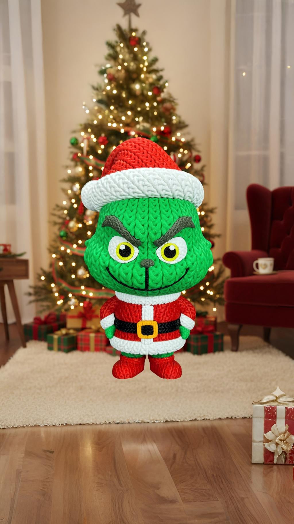 Knitted Green Holiday Trickster & Dog – Cozy Winter Fanart Figur Whale 3D Studio