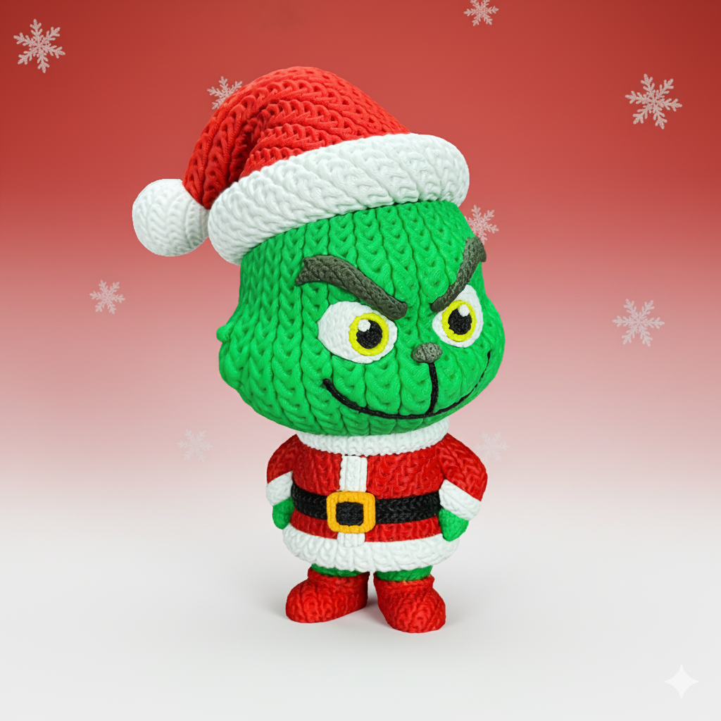 Knitted Green Holiday Trickster & Dog – Cozy Winter Fanart Figur Whale 3D Studio