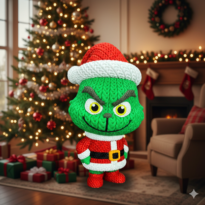 Knitted Green Holiday Trickster & Dog – Cozy Winter Fanart Figur Whale 3D Studio