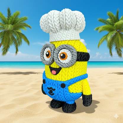 Knitted Yellow Mischief Buddy – Frecher Filmheld im cozy Stricklook Whale 3D Studio Whale 3D Studio