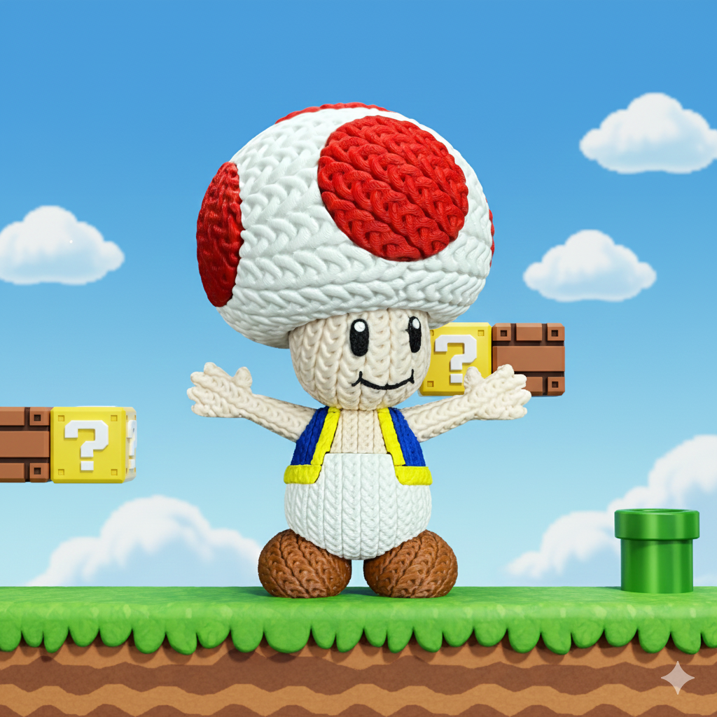 Knitted Mushroom Guide – Cozy Game Fanart Figur Whale 3D Studio