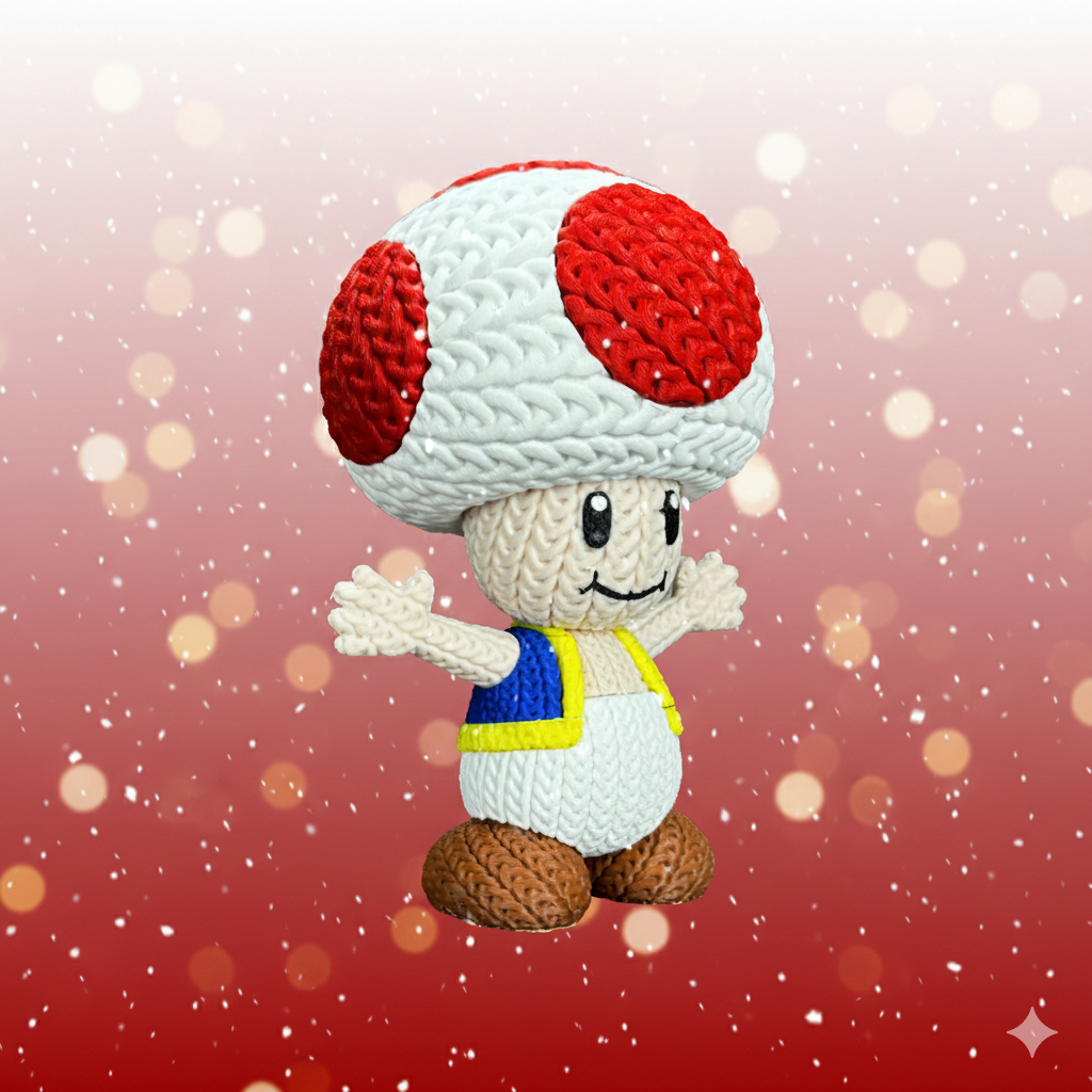 Knitted Mushroom Guide – Cozy Game Fanart Figur Whale 3D Studio