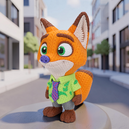 Knitted City Fox – Schlauer Fuchs im Strick-Look Whale 3D Studio