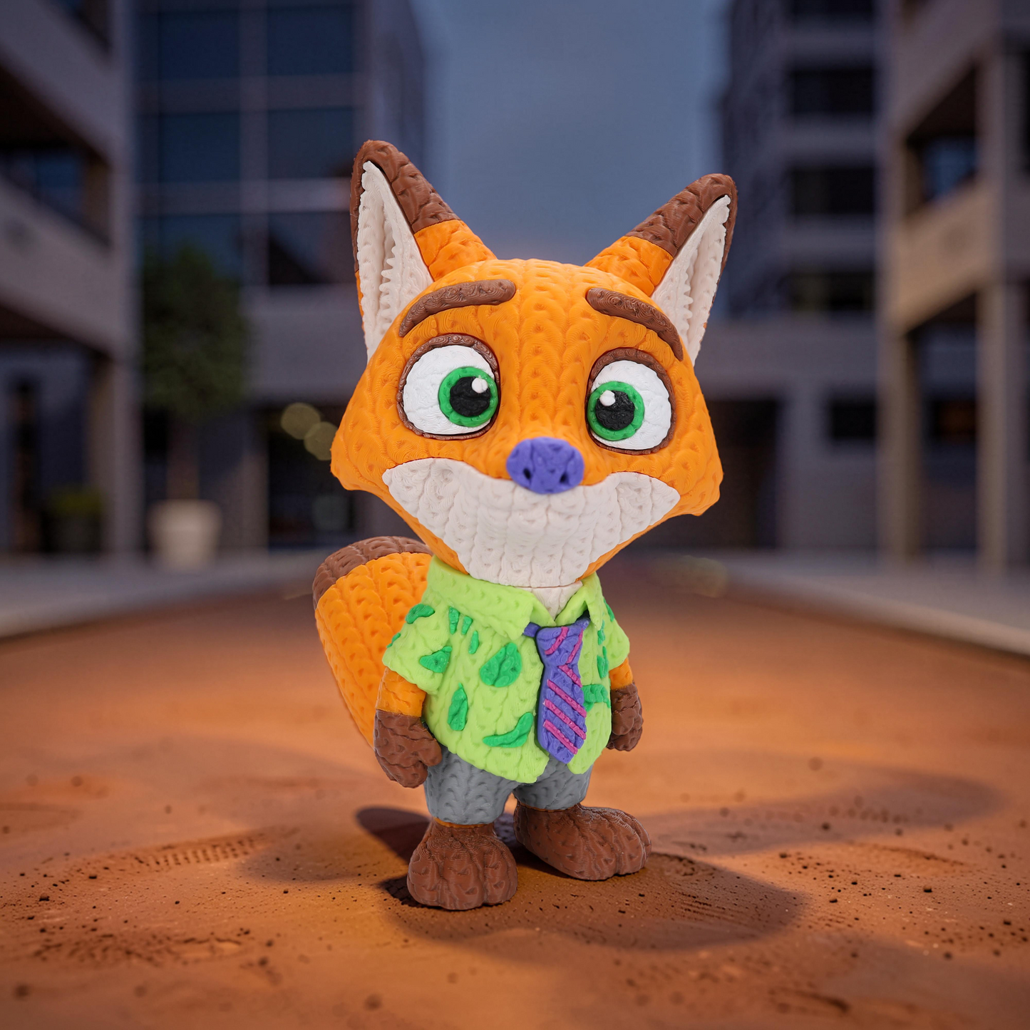 Knitted City Fox – Schlauer Fuchs im Strick-Look Whale 3D Studio