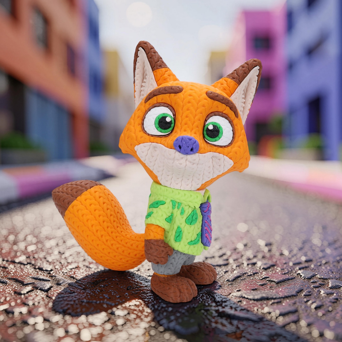 Knitted City Fox – Schlauer Fuchs im Strick-Look Whale 3D Studio