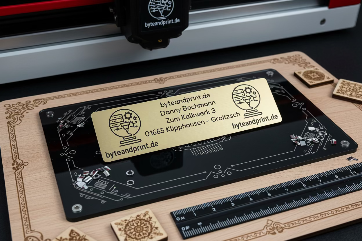 ABS-Schilderplatte, bronzefarben mit graviertem Logo und Text
