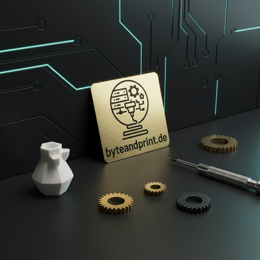 ABS-Schilder mit graviertem Logo, goldfarben, von Hand gehalten