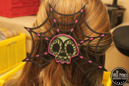 Halloween Web Hairclip – Kunstvoller Haarschmuck inspiriert vom Día de los Muertos 3D Miss Prints