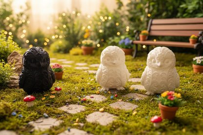 Set aus drei Panda-Ornamenten: schwarz und zwei cremefarbene