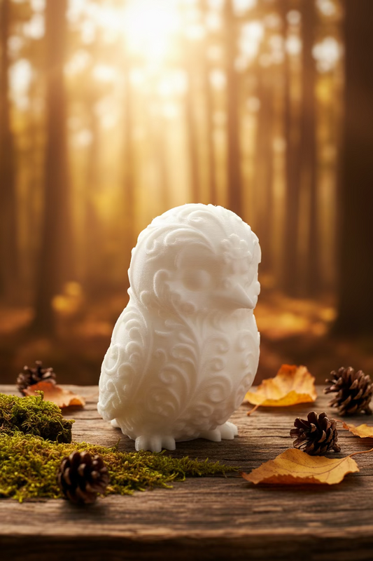 Cremefarbenes Panda-Ornament im Seitenansicht, weiche Reliefdetails