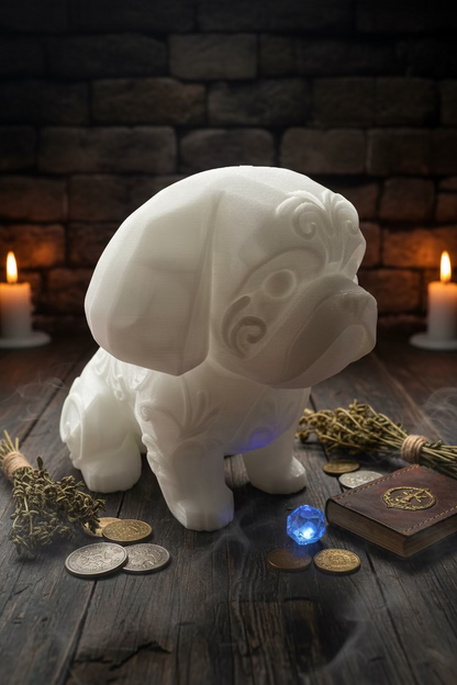 Shih-Tzu-Ornamentfigur, sitzender Hund in hellem Beige mit detailliertem Fellmuster.