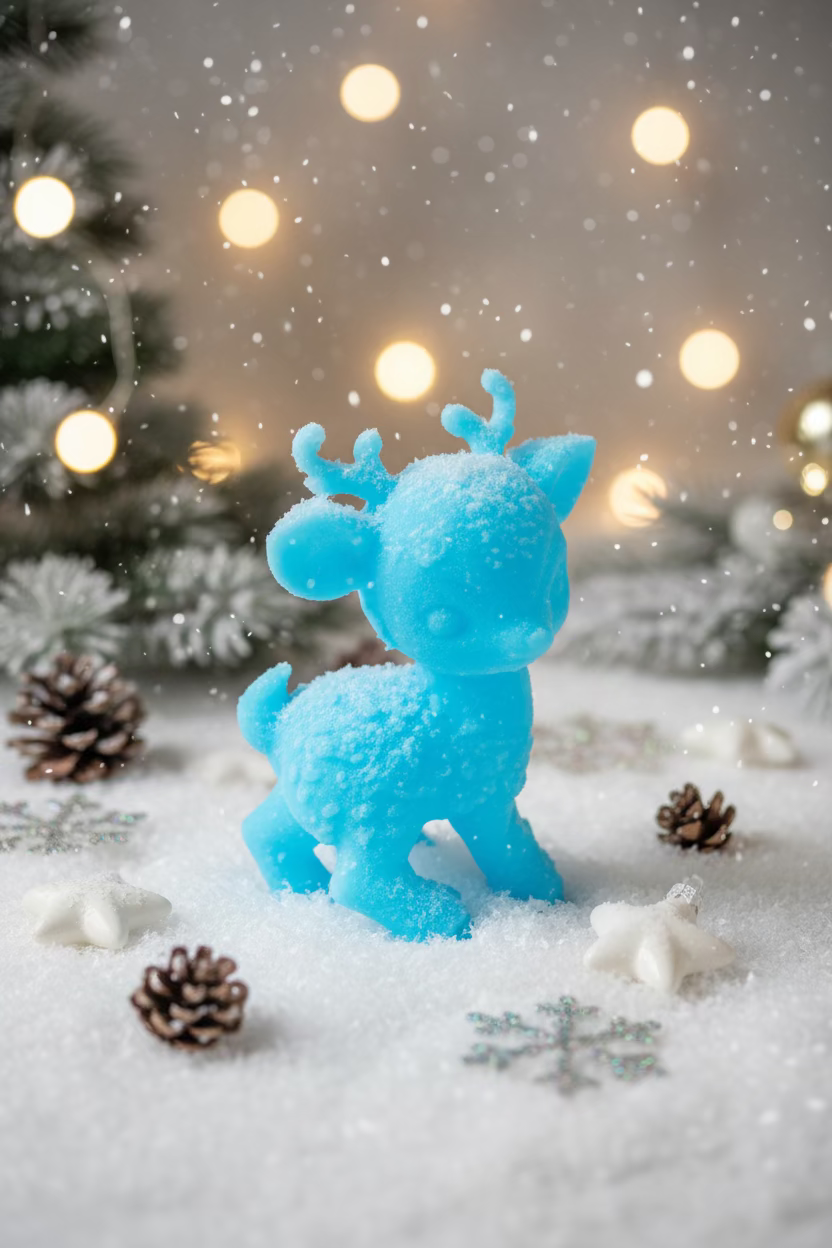 Rentierrfigur-Ornament, blaues Schmuckstück mit Geweih und erhobenen Armen