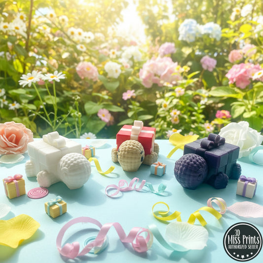 Schildkröten-Deko mit Geschenkbox im 3D-Design, mehrere Farbstile