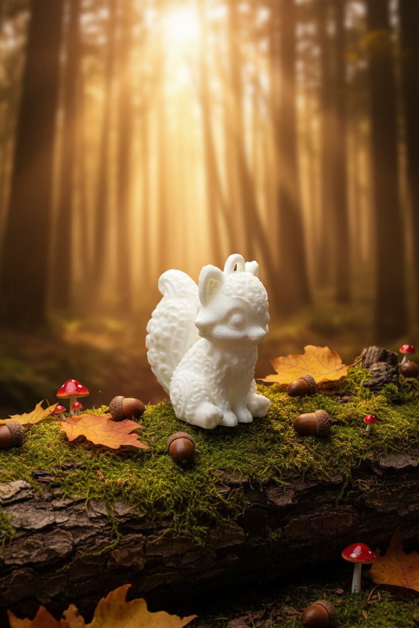 Fuchs-Ornament in Hellbeige, stehende Figur mit reliefartigem Fellmuster