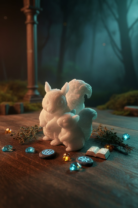 Eichhörnchen-Ornament mit Baby, hellgraue Dekofigur