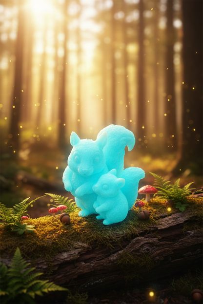 Eichhörnchen-Ornament mit Baby, blau gefärbte Figur