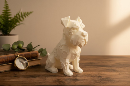 Beiges Schnauzer-Ornament als sitzende Dekofigur mit reliefierter Fellstruktur